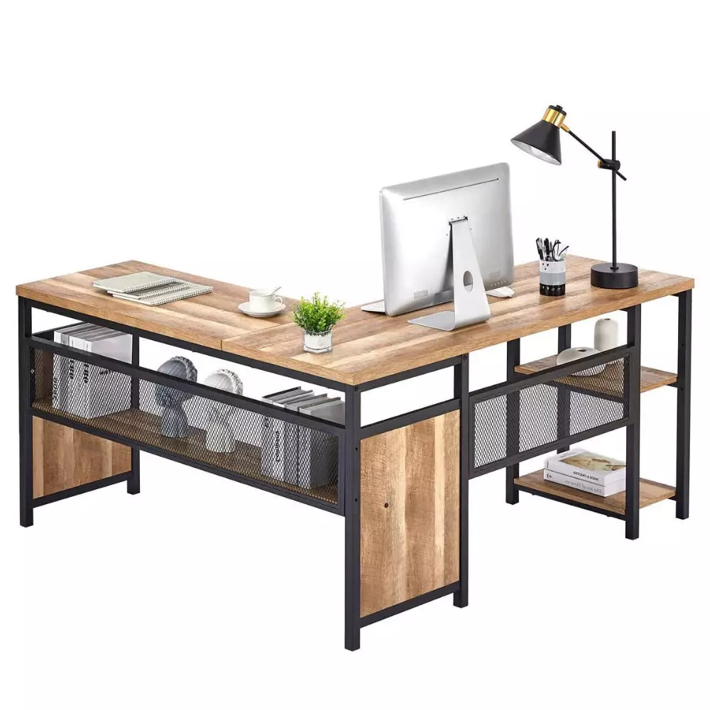 TEKAVO L Shaped Computer Desk, Executive Office Desk with Shelves