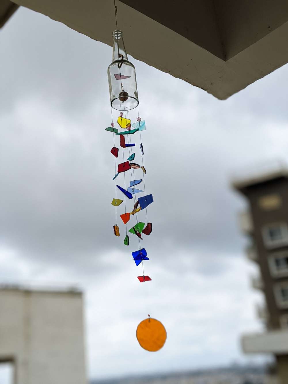 Happy rainbow stained glass x bottle windchime