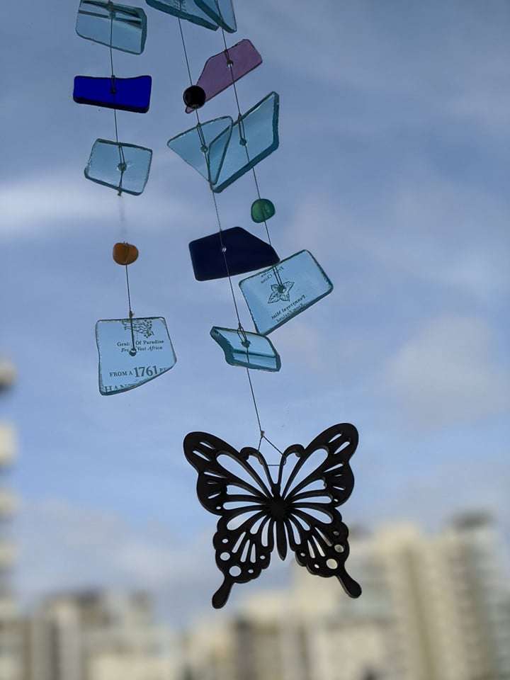 Upcycled mini blue windchime
