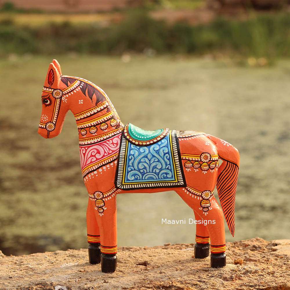 Orange Horse Pattachitra Painted 10 inches Maavni Designs