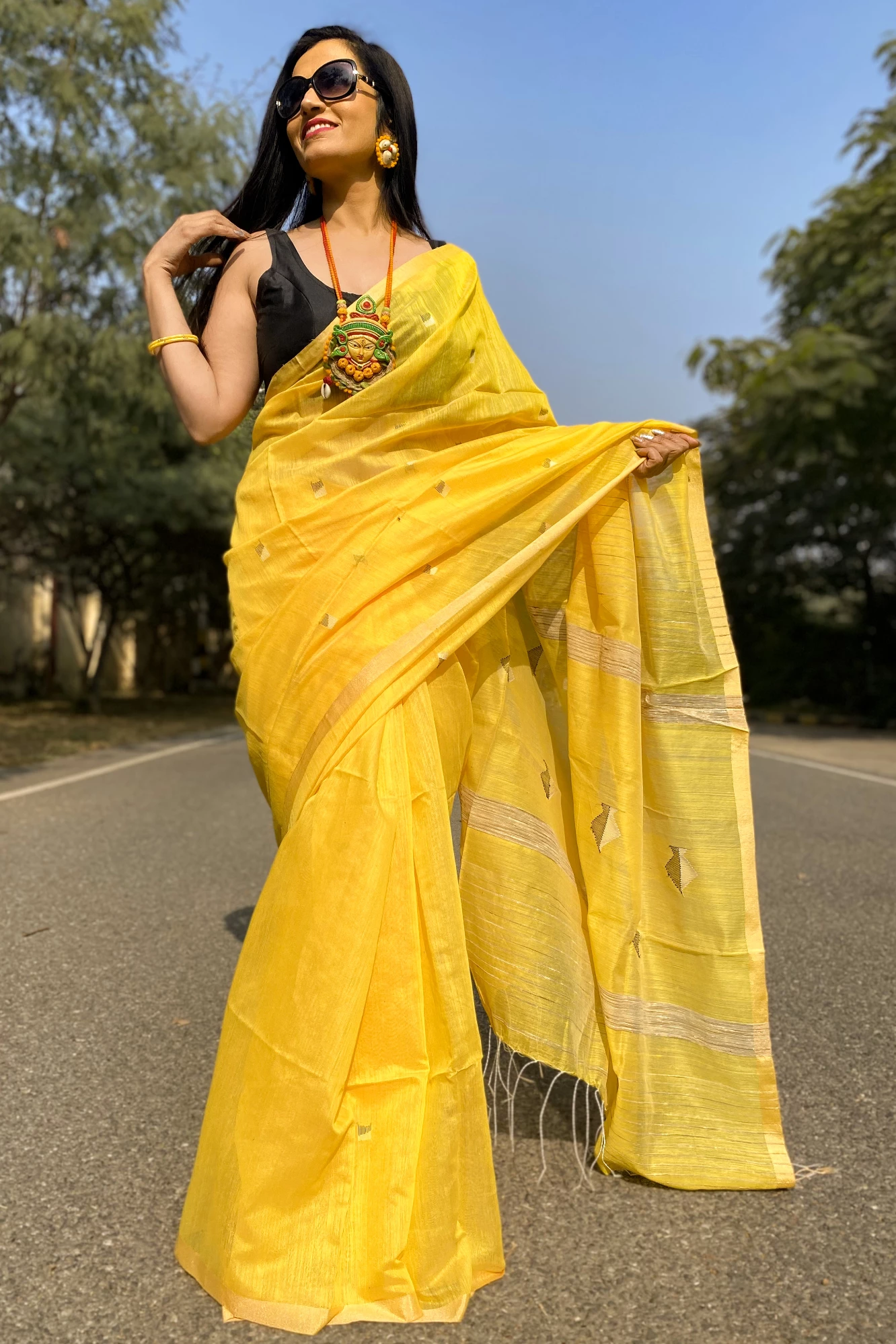 yellow handloom saree