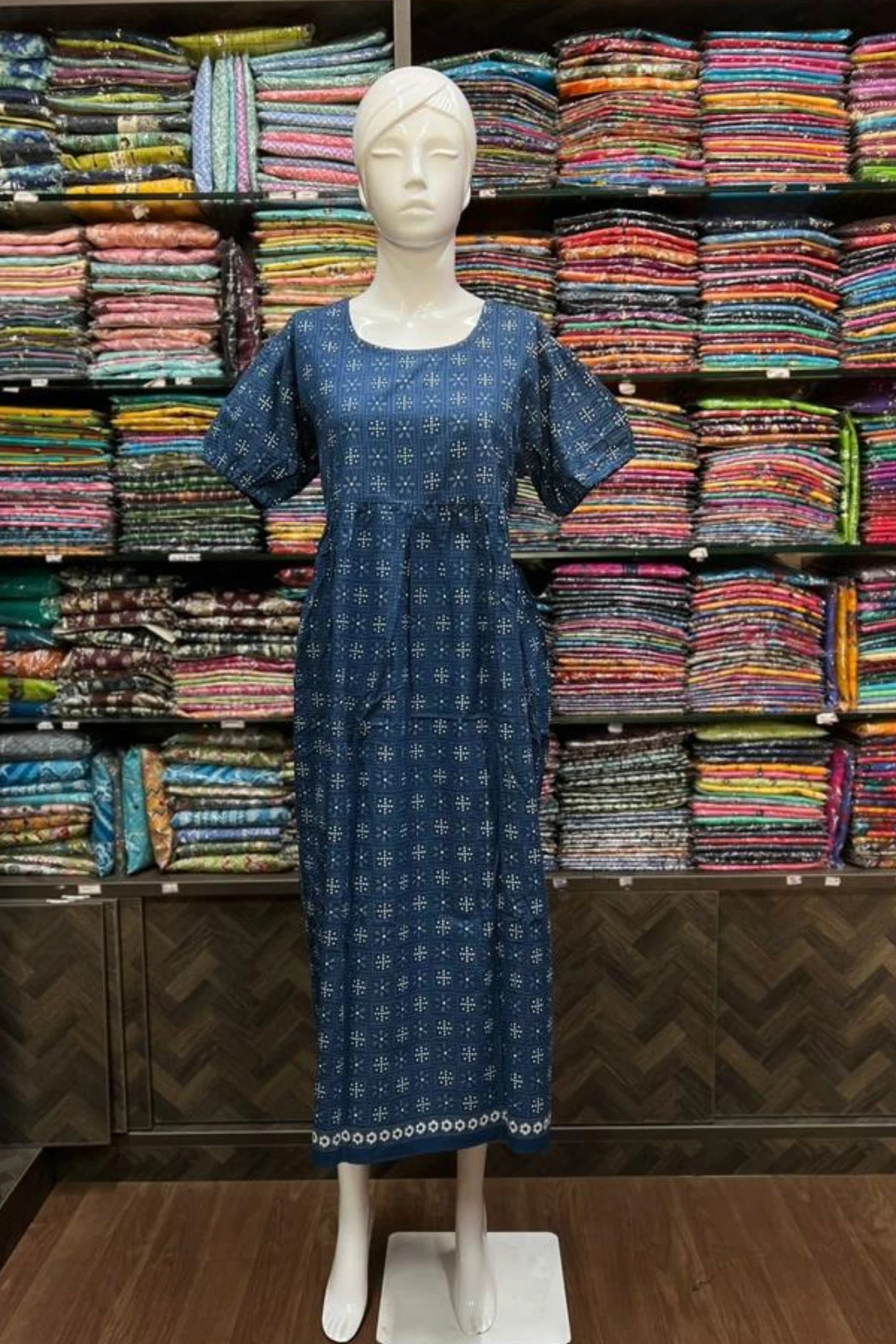 Jaipur Cotton Maxi (XXL/Blue/Jaipur Cotton/Frock Style With Puff Sleeve