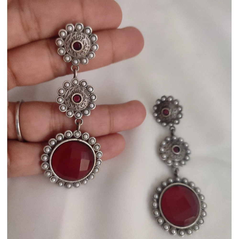 Ruby Red Stone long Earrings Kreative Curio