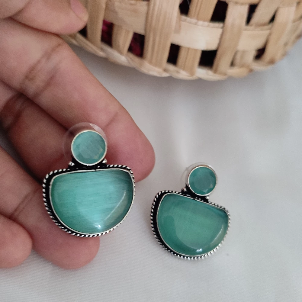 Azra mint green stone stud earrings Kreative Curio