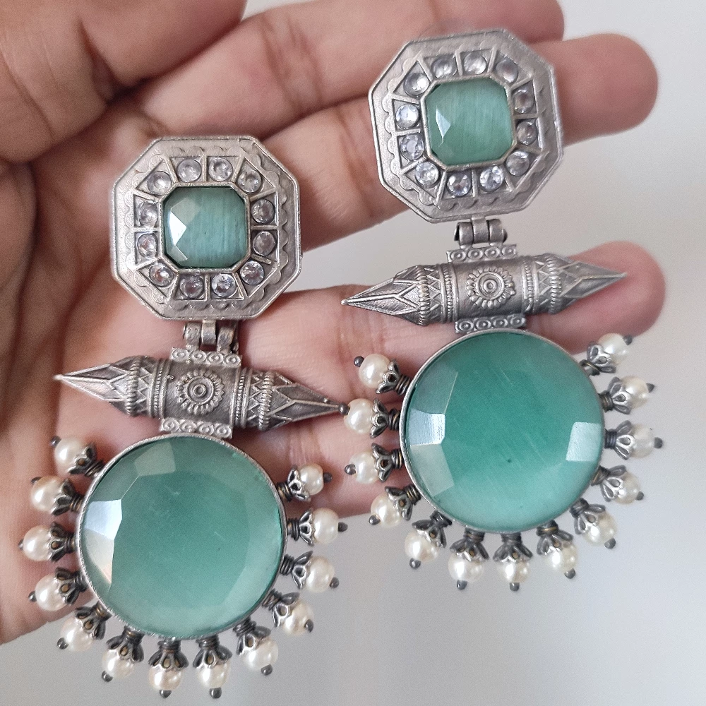 Large Mint Green Stone Beaded Earrings Kreative Curio