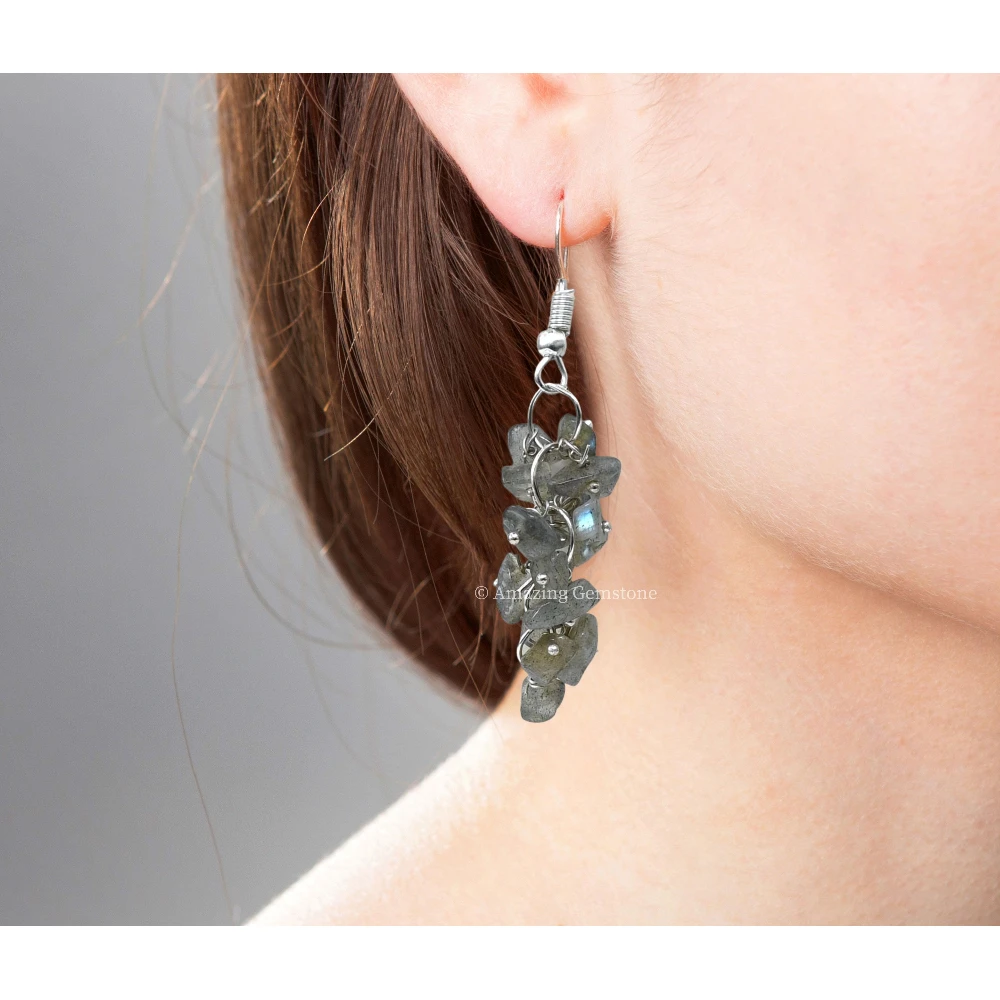 Labradorite Crystal Earrings (Silver)