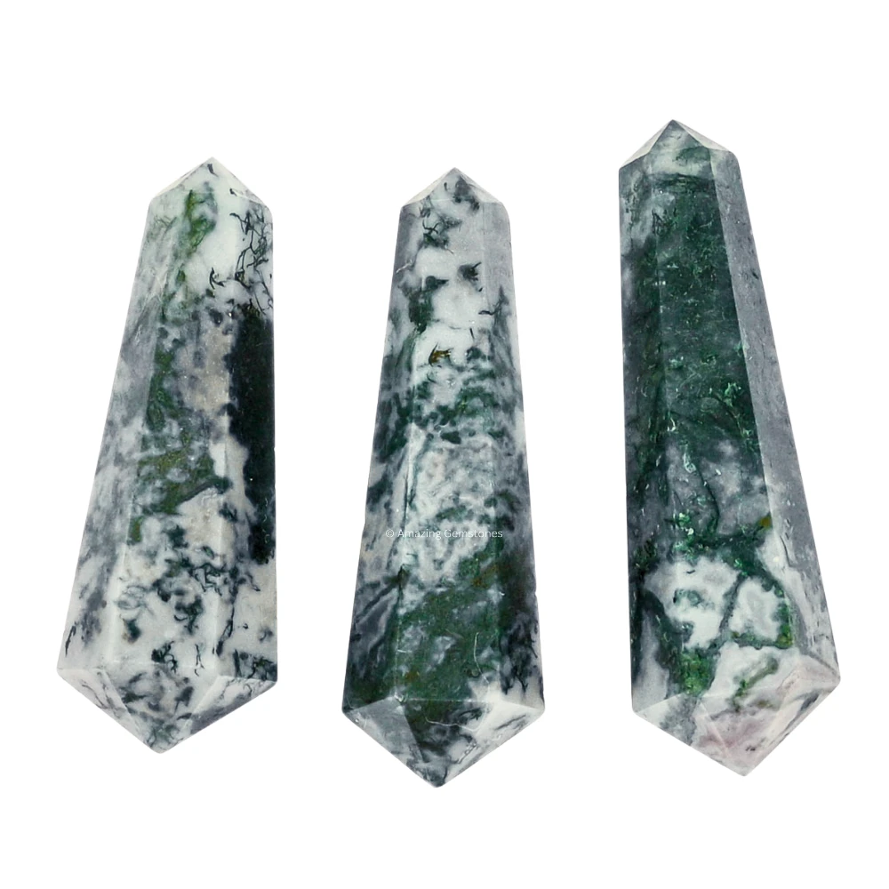 Moss Agate Pencil Points (Double Terminated) (Set of 10)