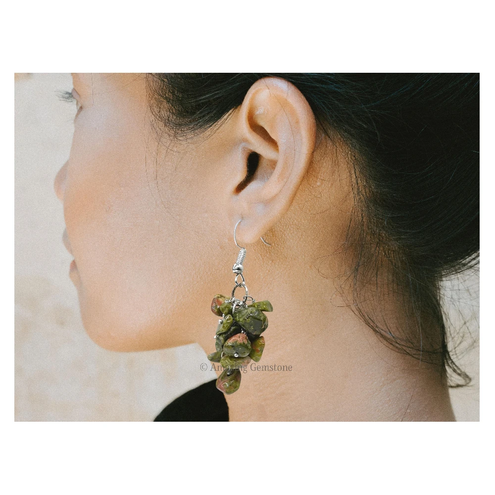 Unakite Crystal Earrings (Silver)