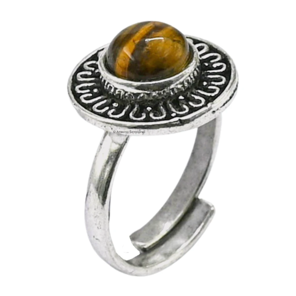 Tiger Eye Crystal Bead Ring (Silver)