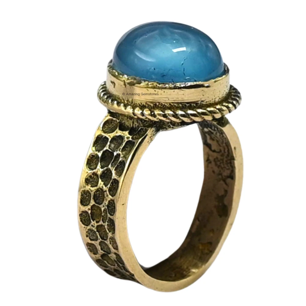Blue Chalcedony Crystal Ring (Gold)
