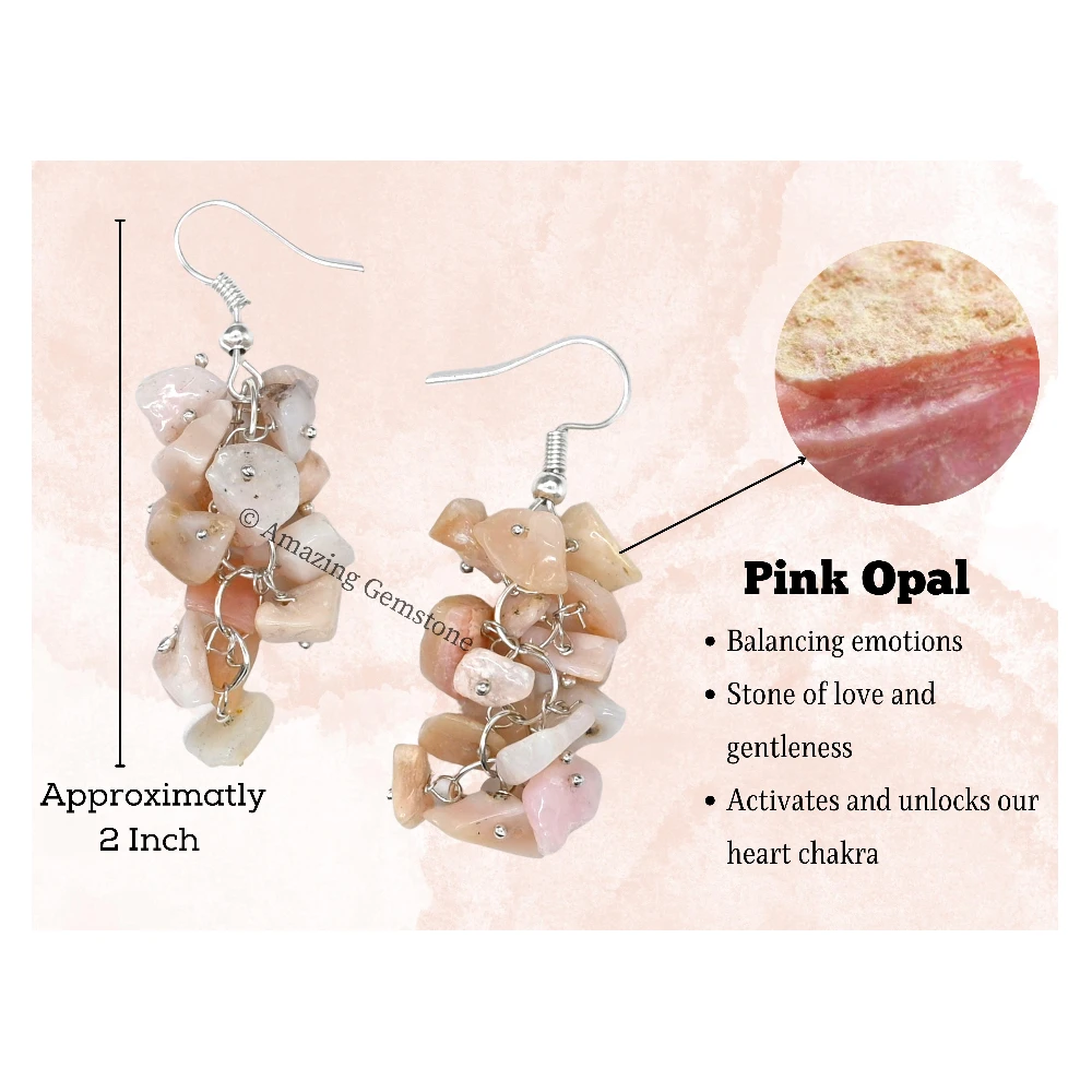 Pink Opal Crystal Earrings (Silver)