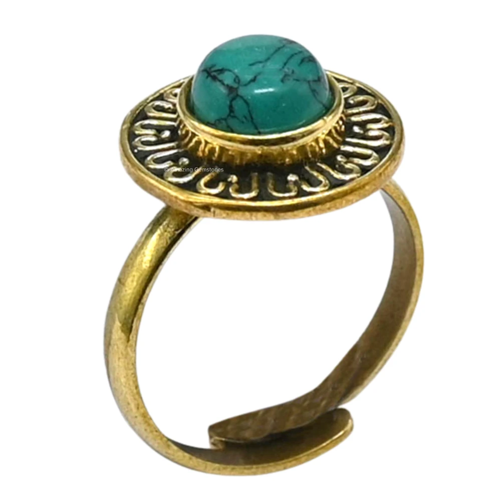 Turquoise Crystal Bead Ring (Gold)