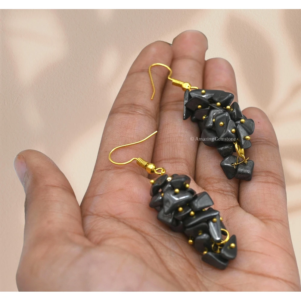 Hematite Crystal Earrings (Gold)