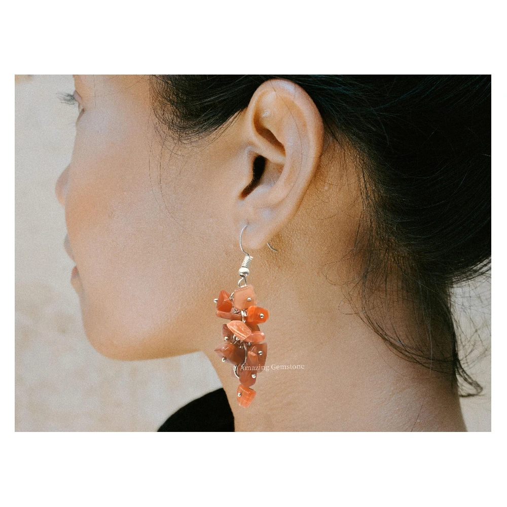 Peach Moonstone Crystal Earrings (Silver)