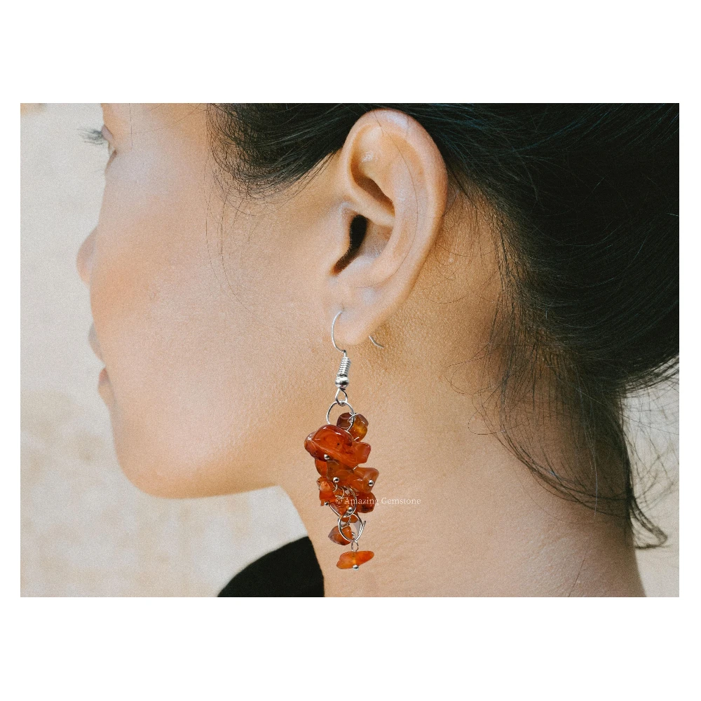Carnelian Crystal Earrings (Silver)
