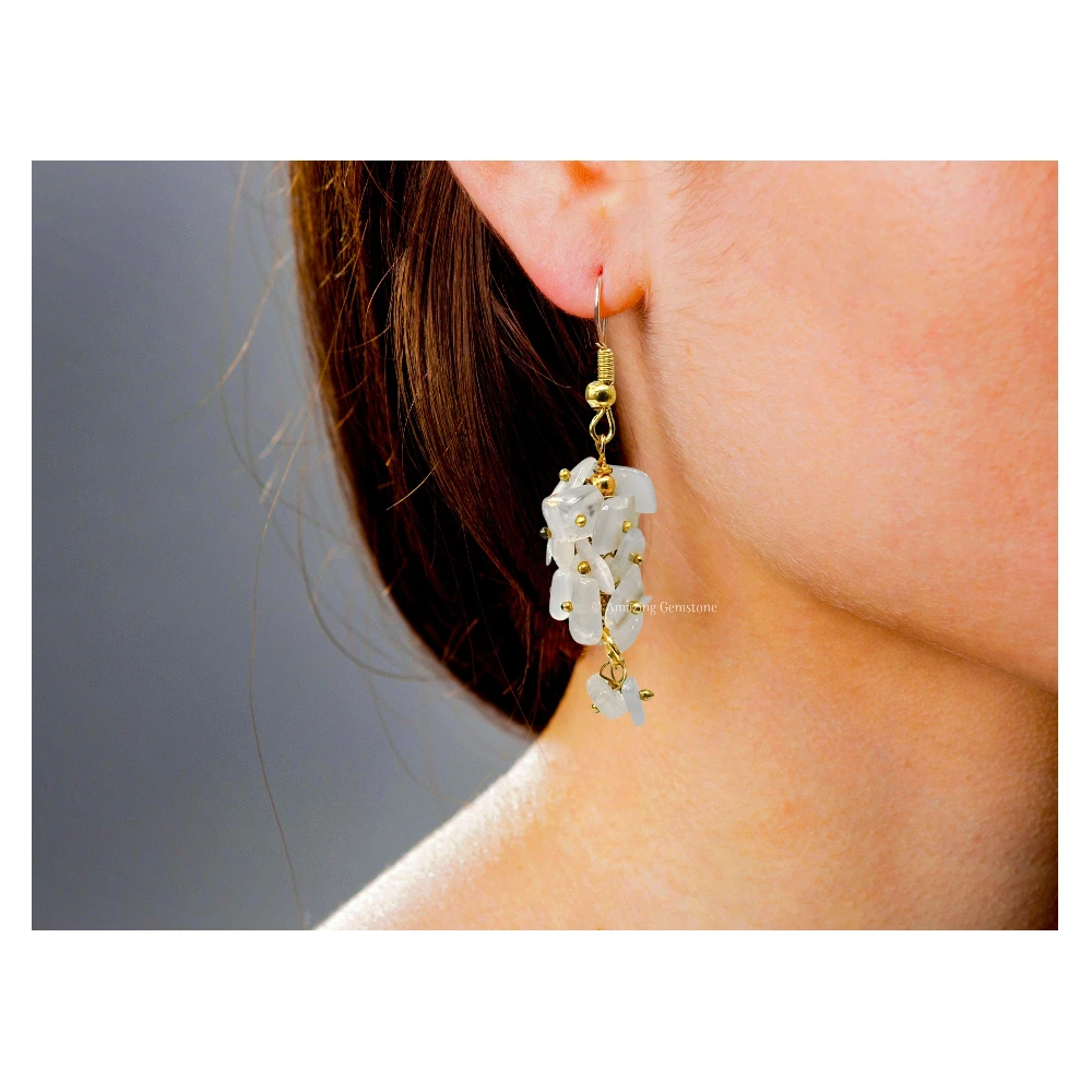 White Moonstone Crystal Earrings (Gold)
