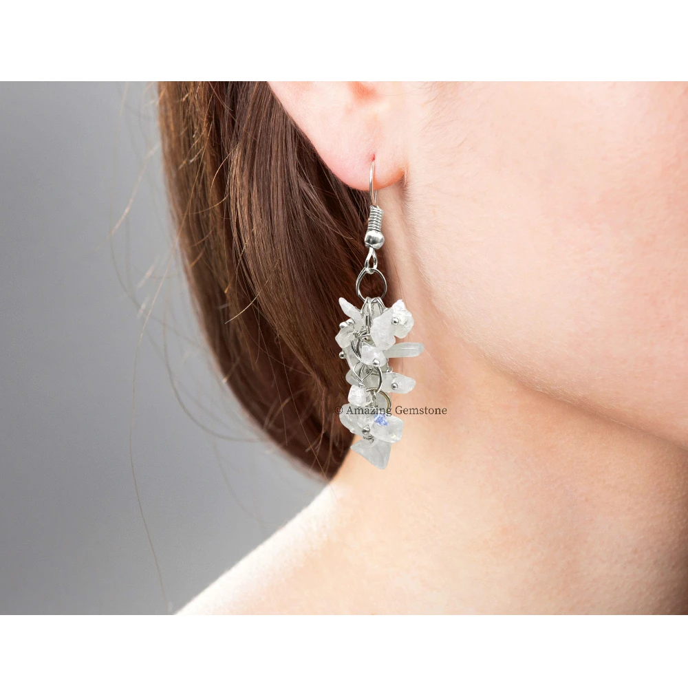 Rainbow Moonstone Crystal Earrings (Silver)