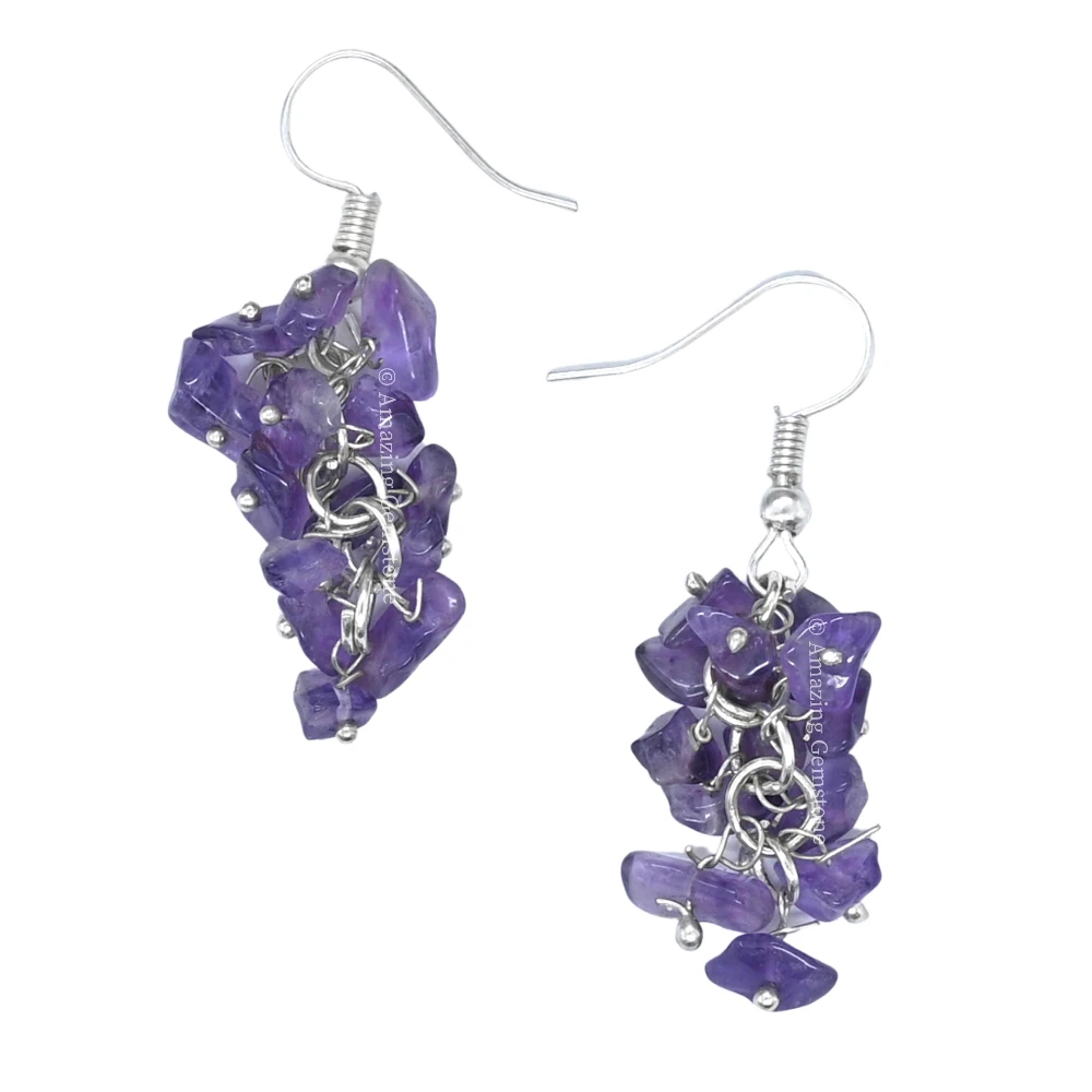 Amethyst Crystal Earrings (Silver)
