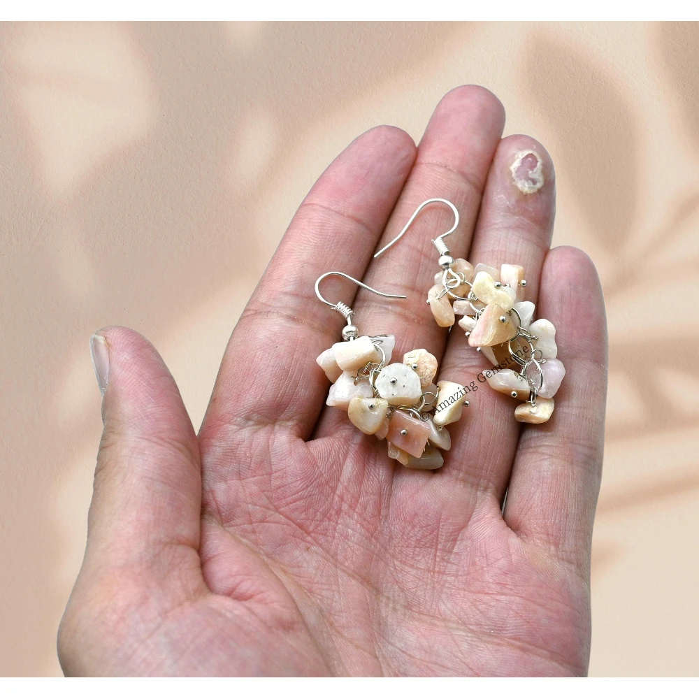 Pink Opal Crystal Earrings (Silver)
