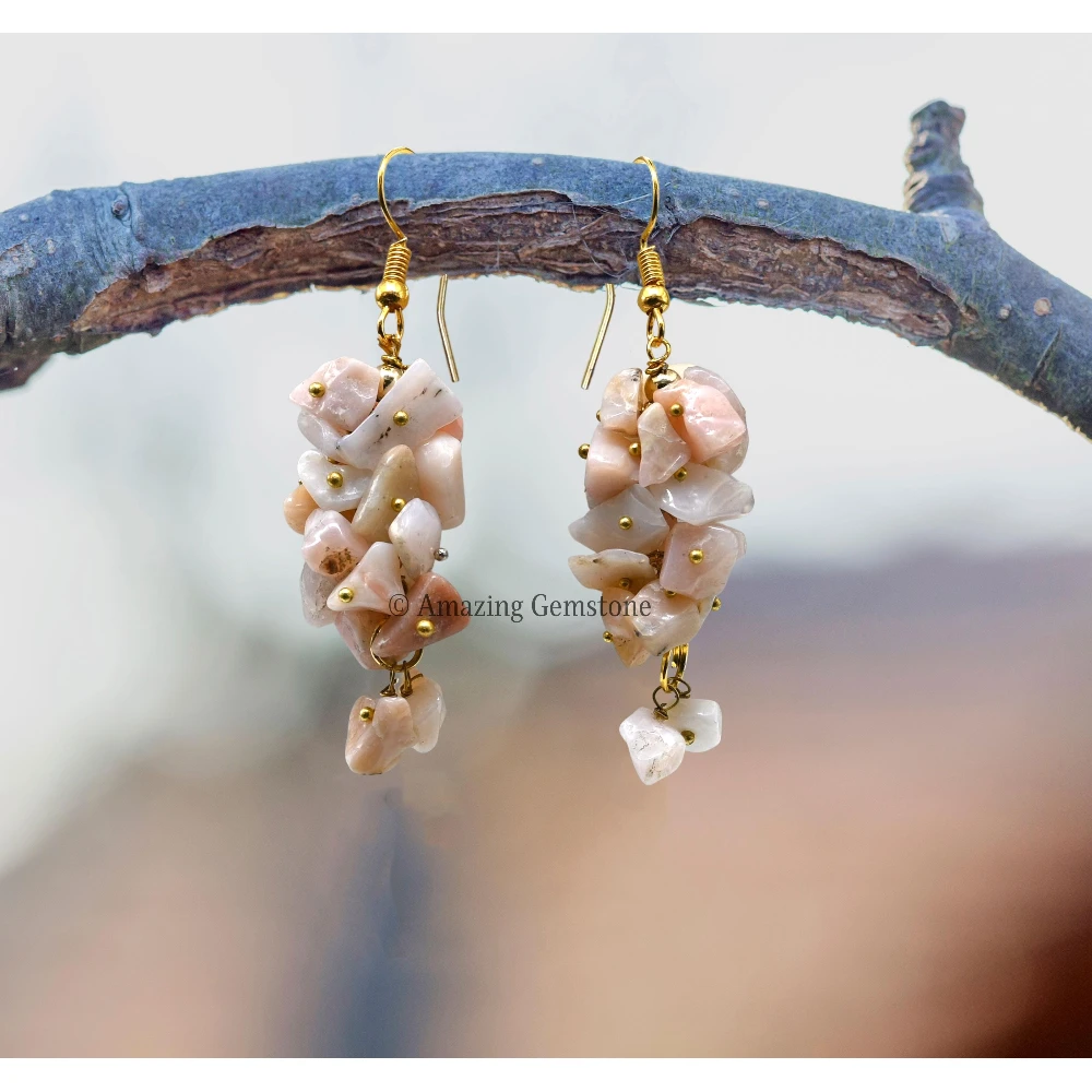 Pink Opal Crystal Earrings (Gold)