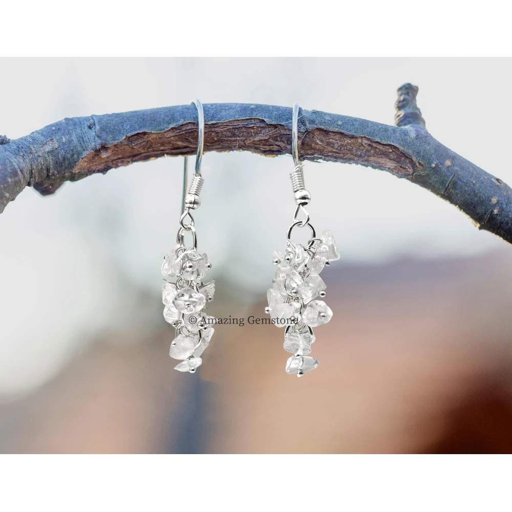 Clear Quartz Crystal Earrings (Silver)