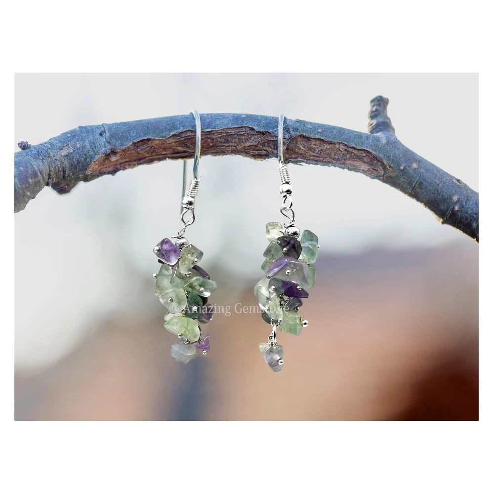 Multi Fluorite Crystal Earrings (Silver)