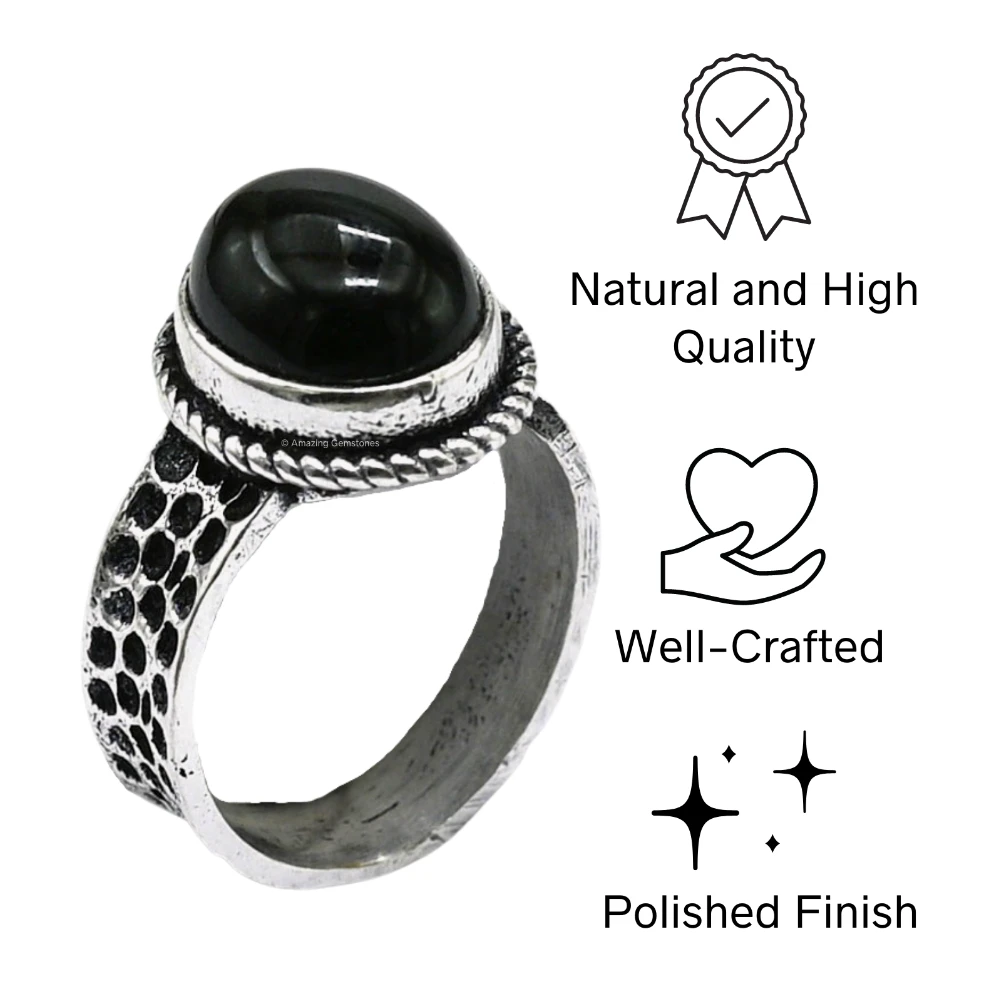 Black Onyx Crystal Ring (Silver)
