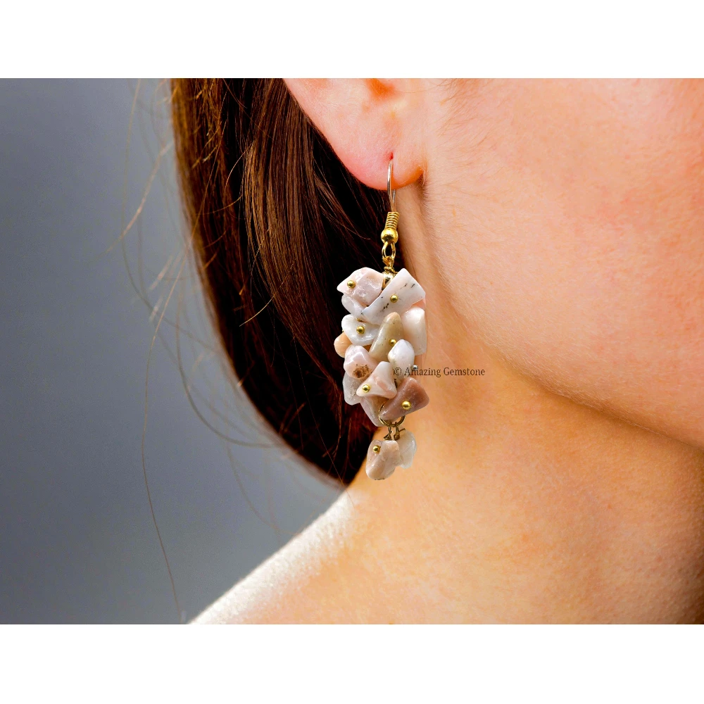 Pink Opal Crystal Earrings (Gold)