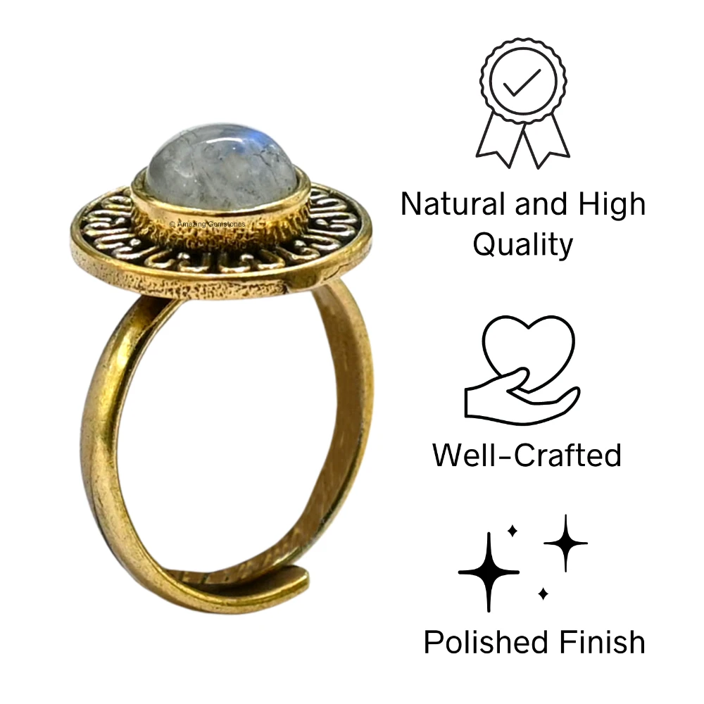 Rainbow Moonstone Crystal Bead Ring (Gold)