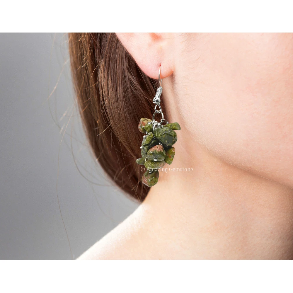 Unakite Crystal Earrings (Silver)
