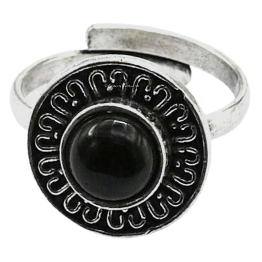 Black Onyx Crystal Bead Ring (Silver)