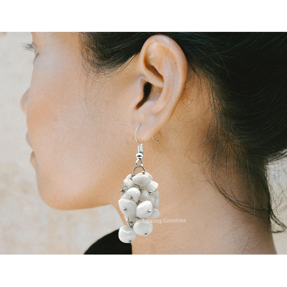 Snow Quartz Crystal Earrings (Silver)