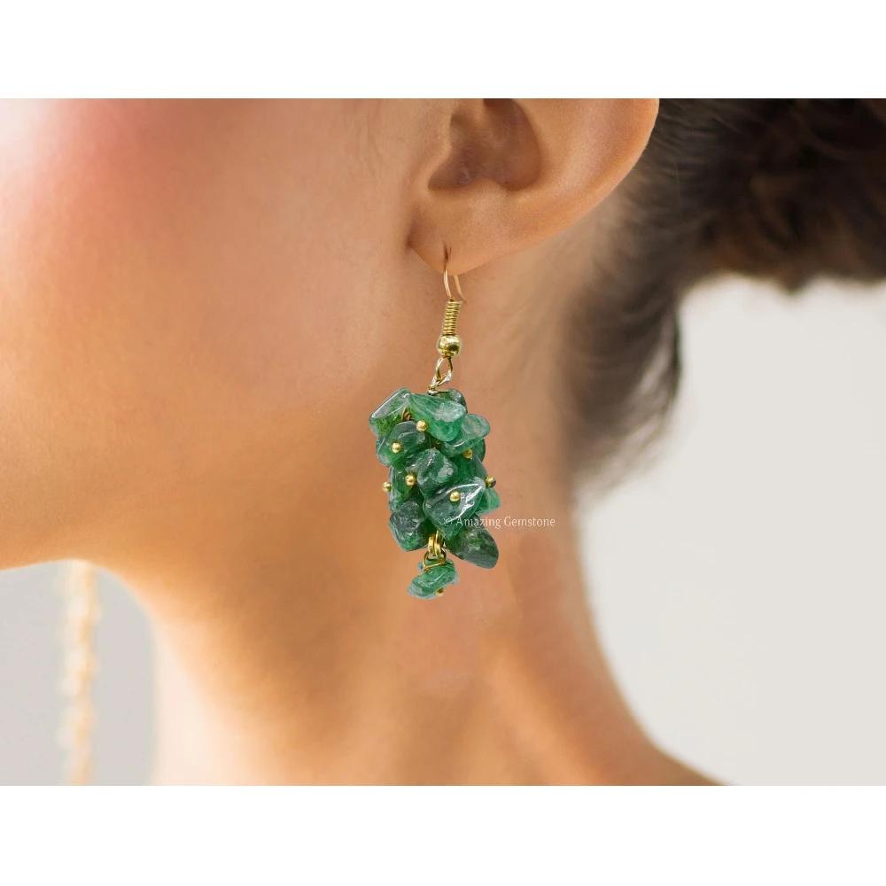 Green Aventurine Crystal Earrings (Gold)