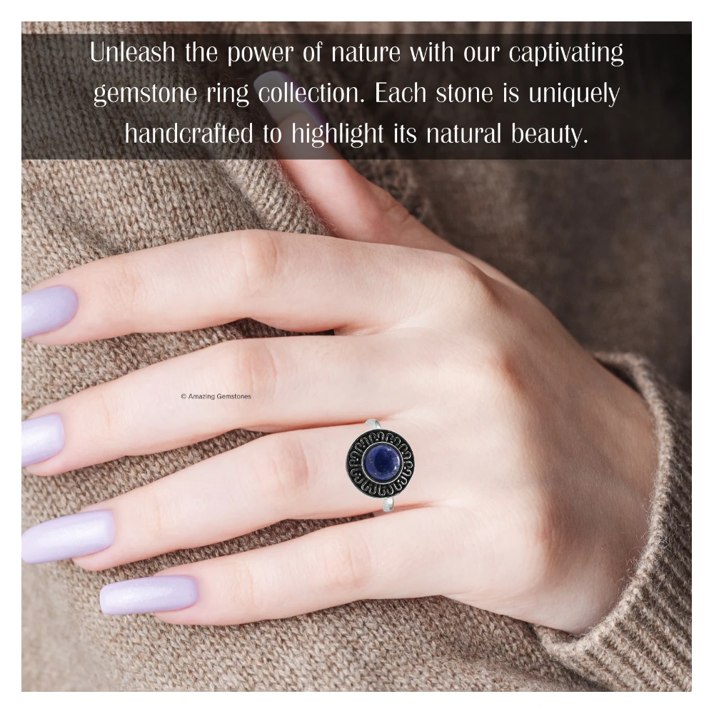 Lapis Lazuli Crystal Bead Ring (Silver)