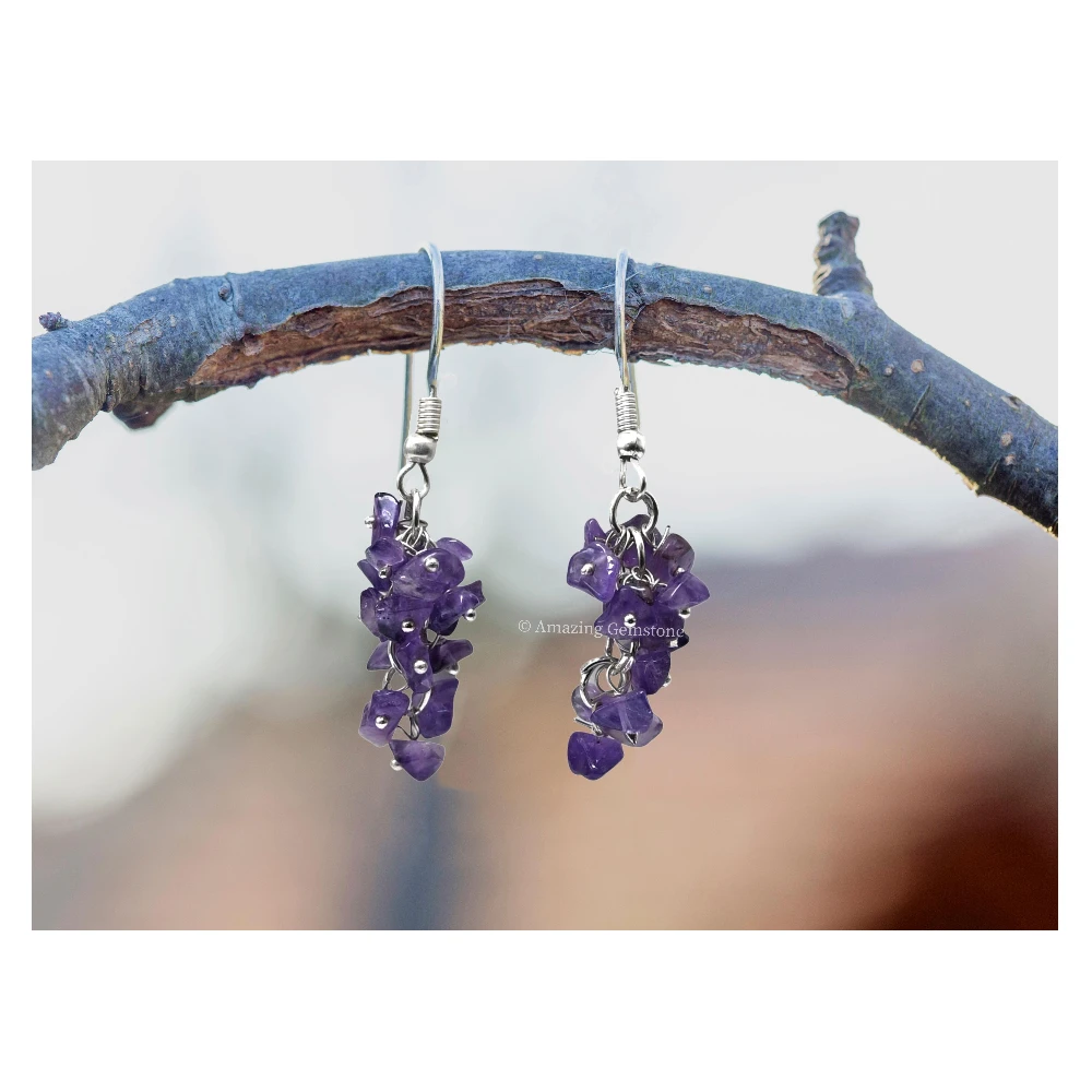 Amethyst Crystal Earrings (Silver)
