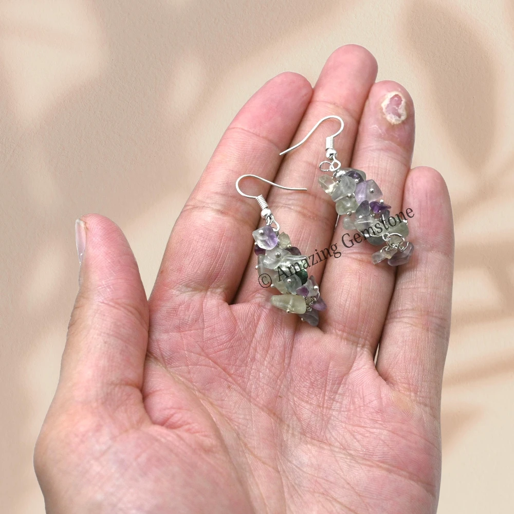 Multi Fluorite Crystal Earrings (Silver)