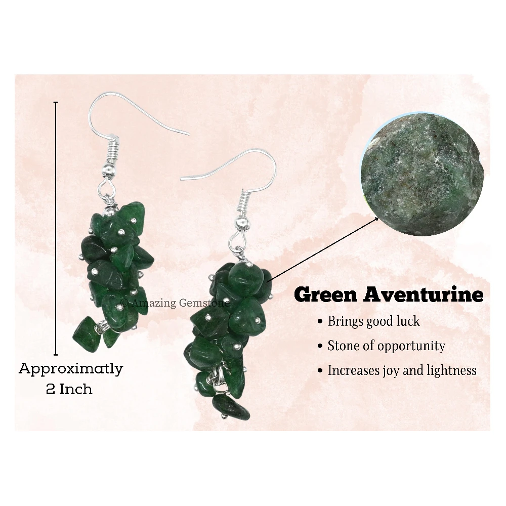 Green Aventurine Crystal Earrings (Silver)