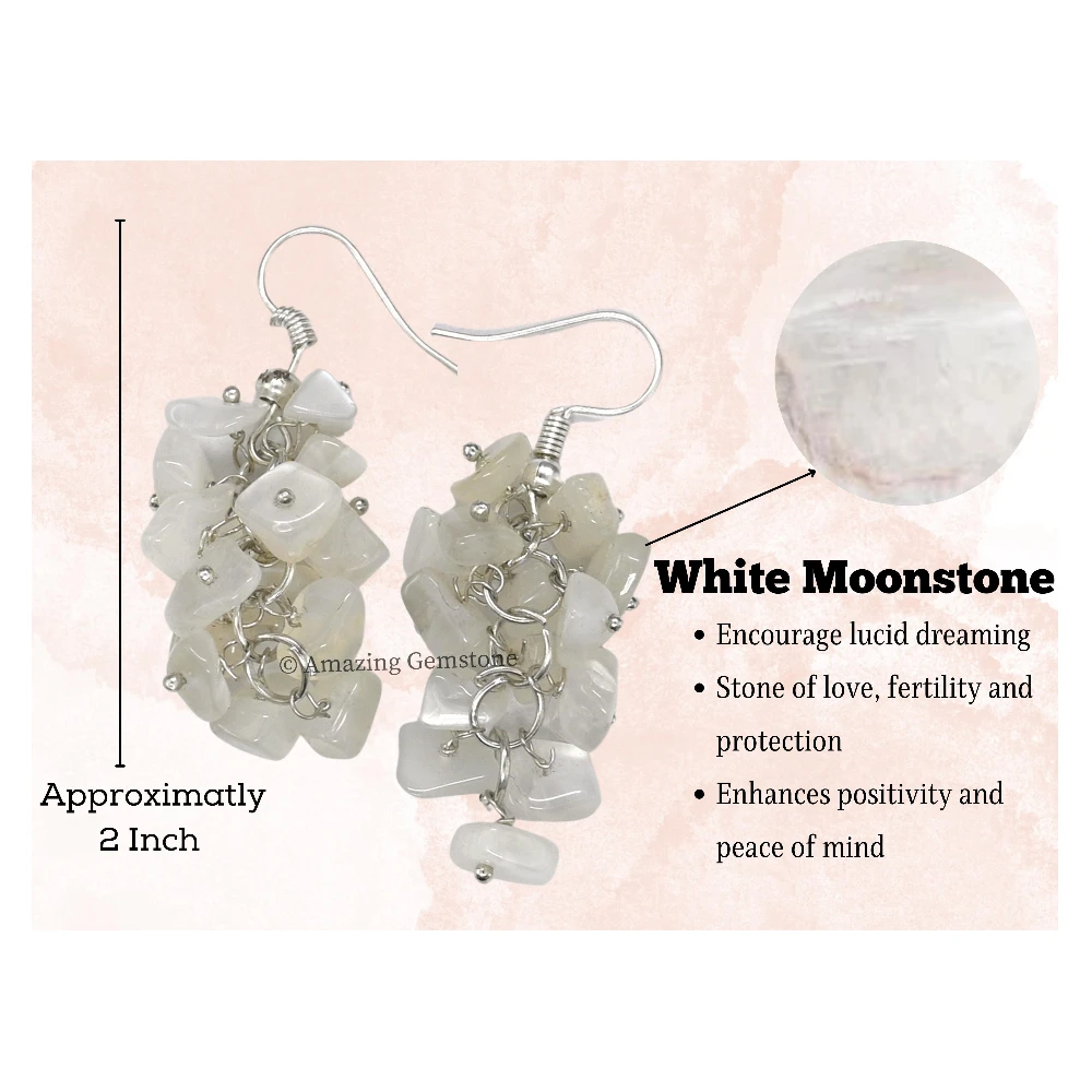 White Moonstone Crystal Earrings (Silver)