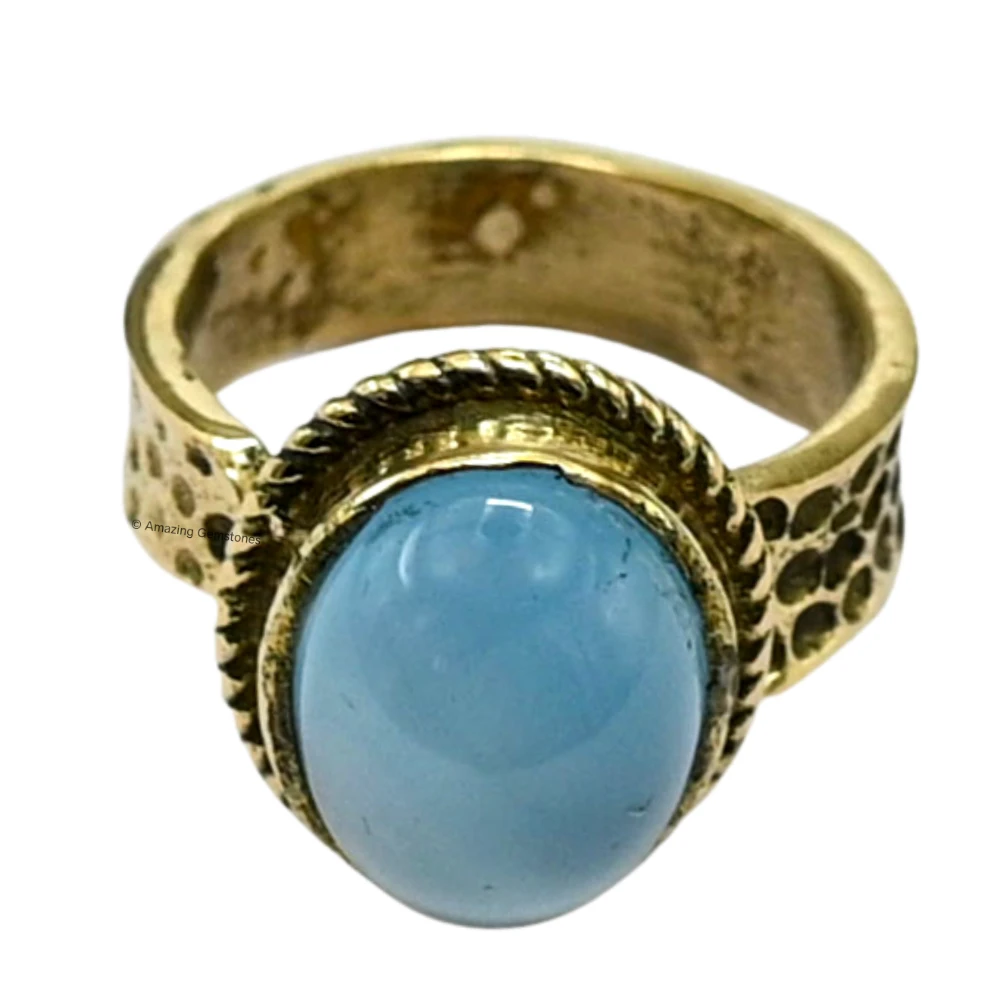 Blue Chalcedony Crystal Ring (Gold)