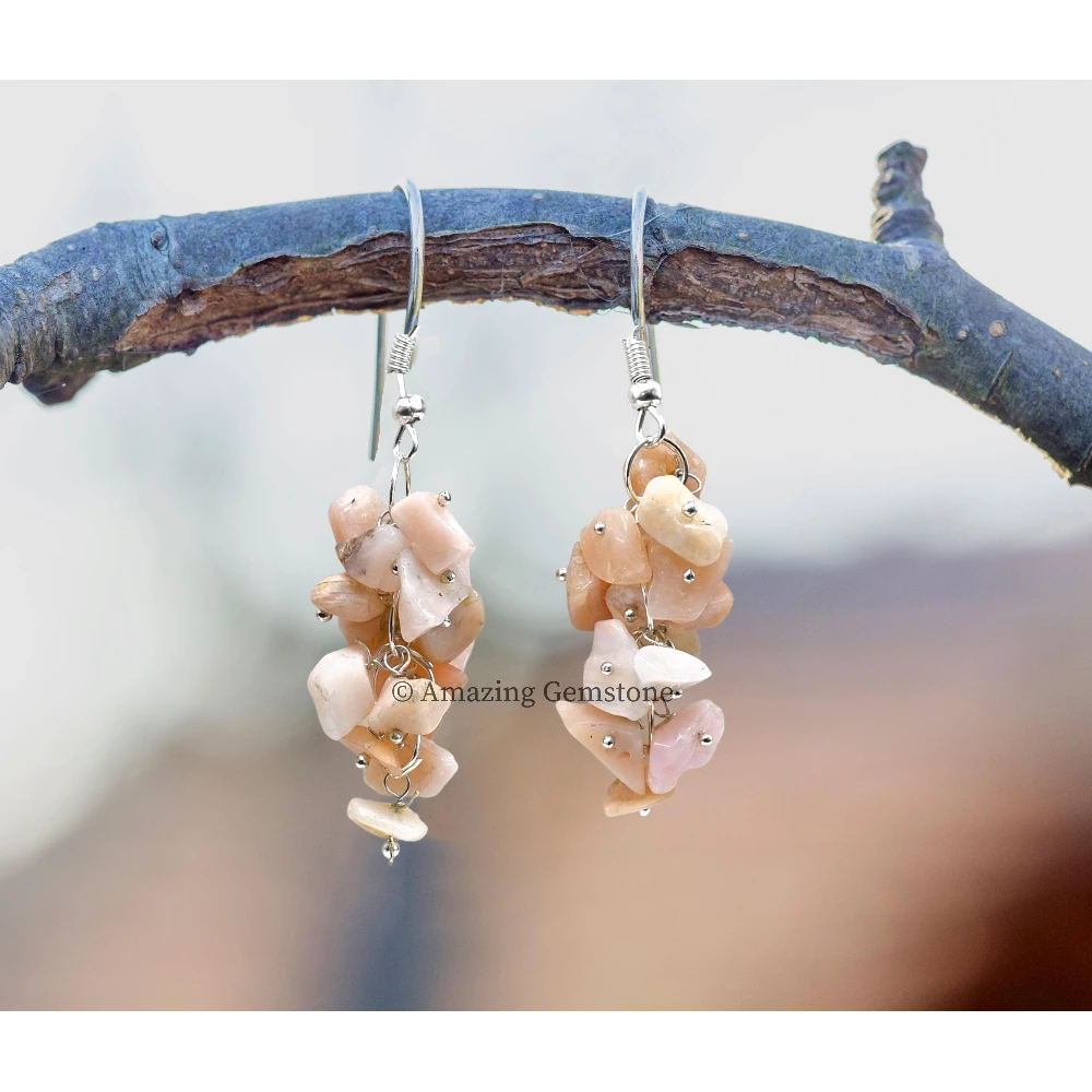 Pink Opal Crystal Earrings (Silver)