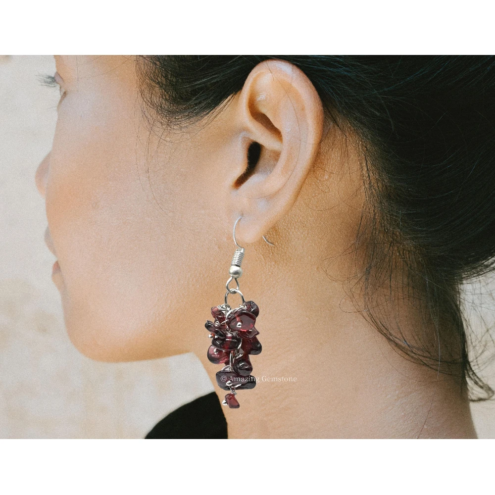 Garnet Crystal Earrings (Silver)