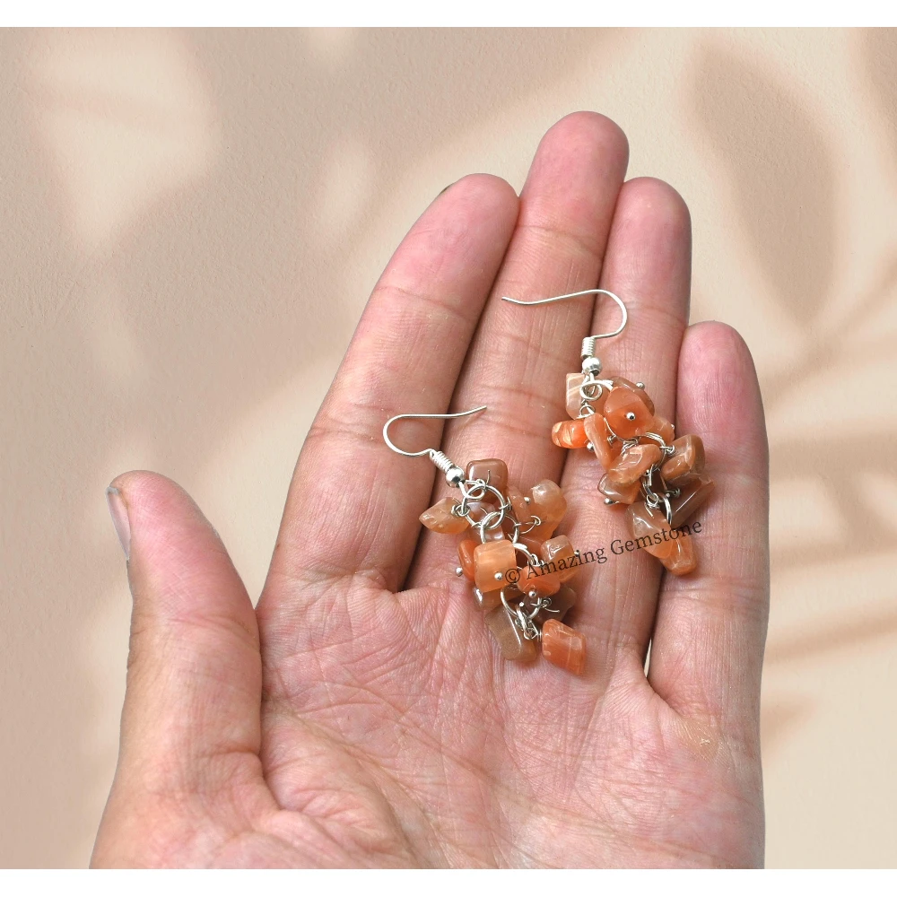 Peach Moonstone Crystal Earrings (Silver)