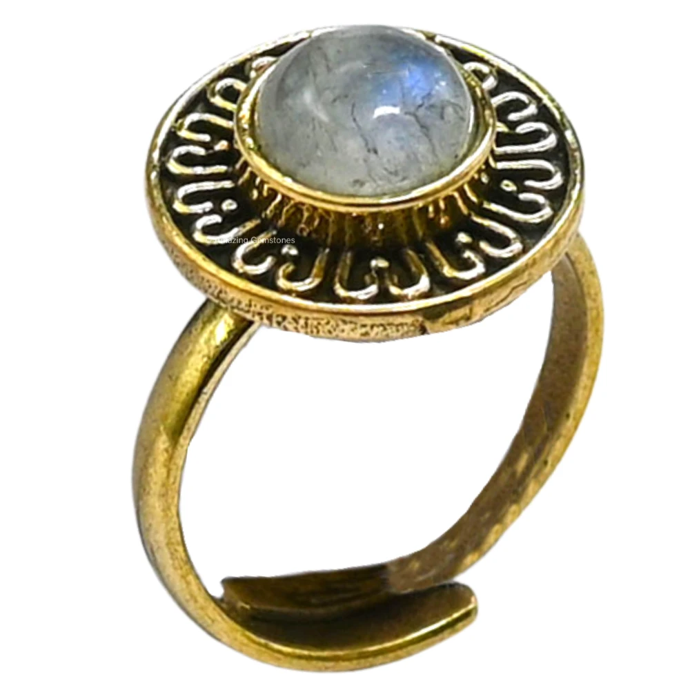 Rainbow Moonstone Crystal Bead Ring (Gold)