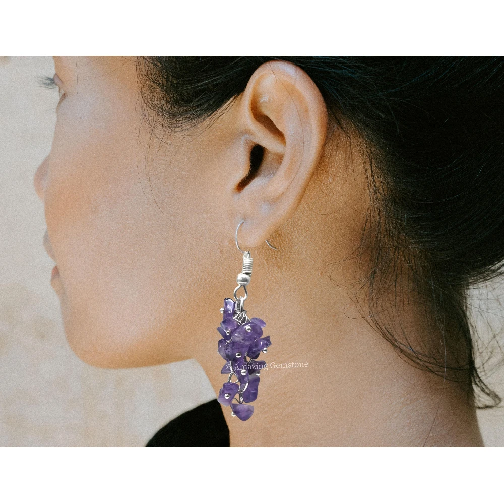 Amethyst Crystal Earrings (Silver)