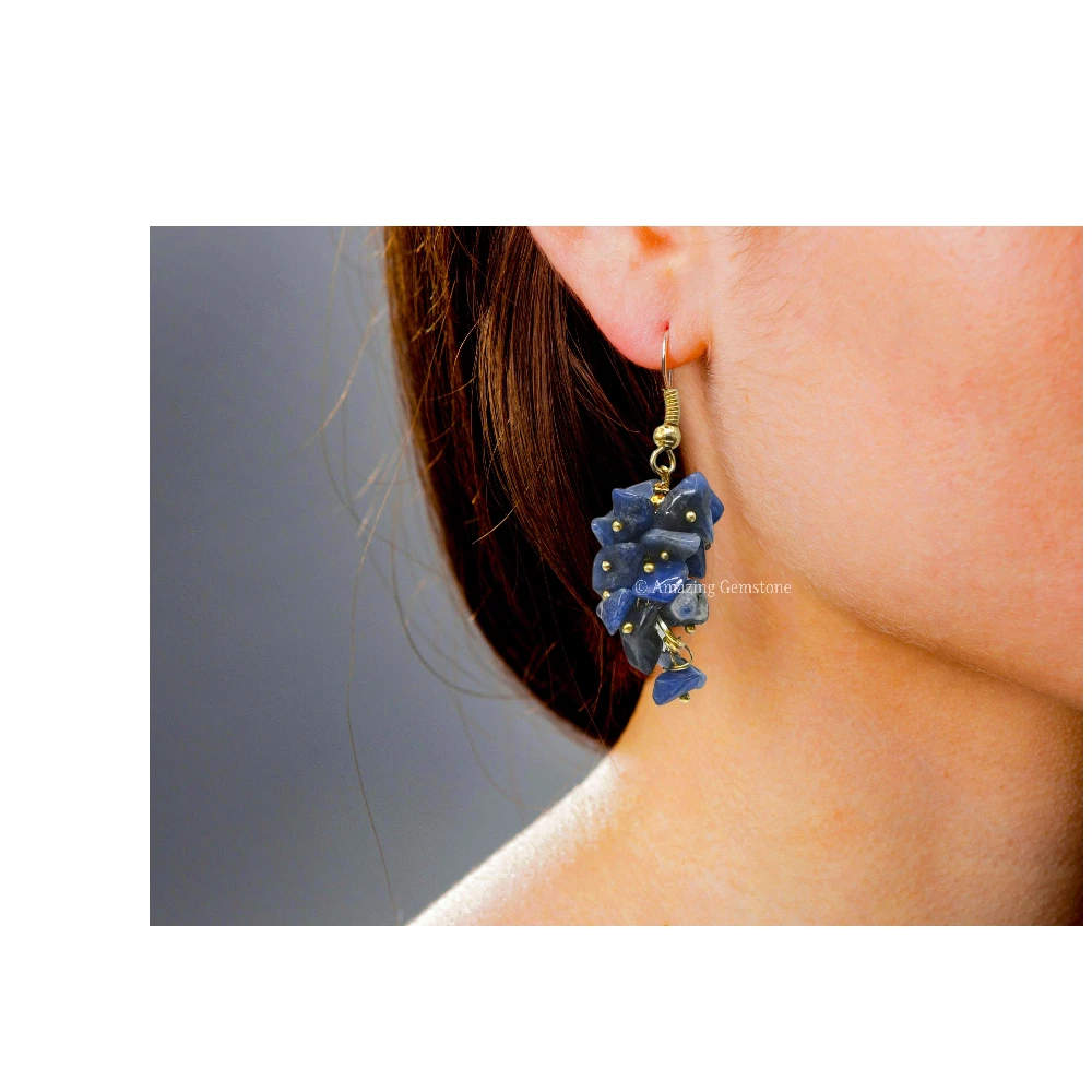 Lapis Lazuli Crystal Earrings (Gold)