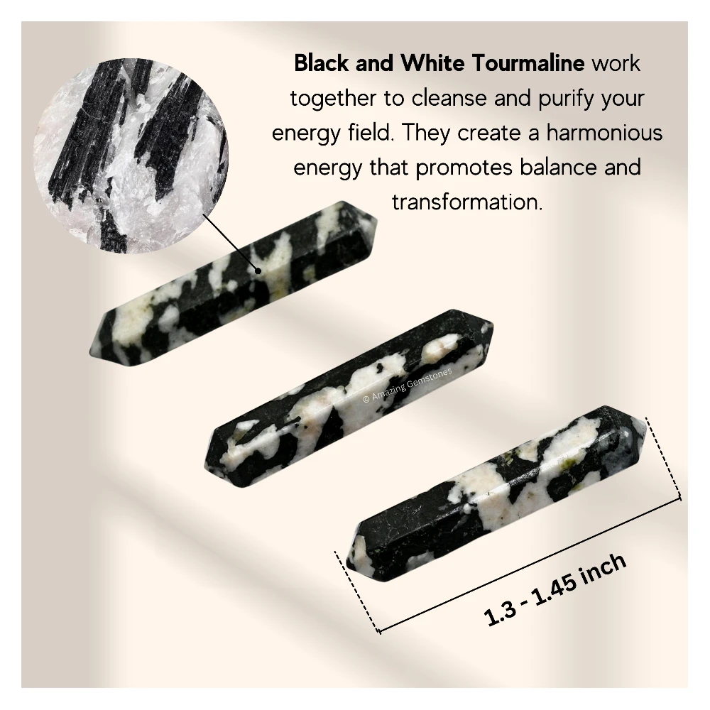 Black and White Tourmaline Pencil Points (Double Terminated) (Set of 3)