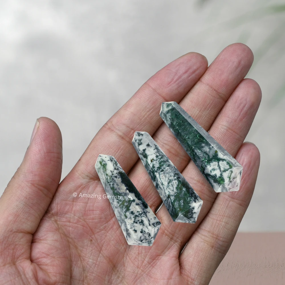 Moss Agate Pencil Points (Double Terminated) (Set of 10)
