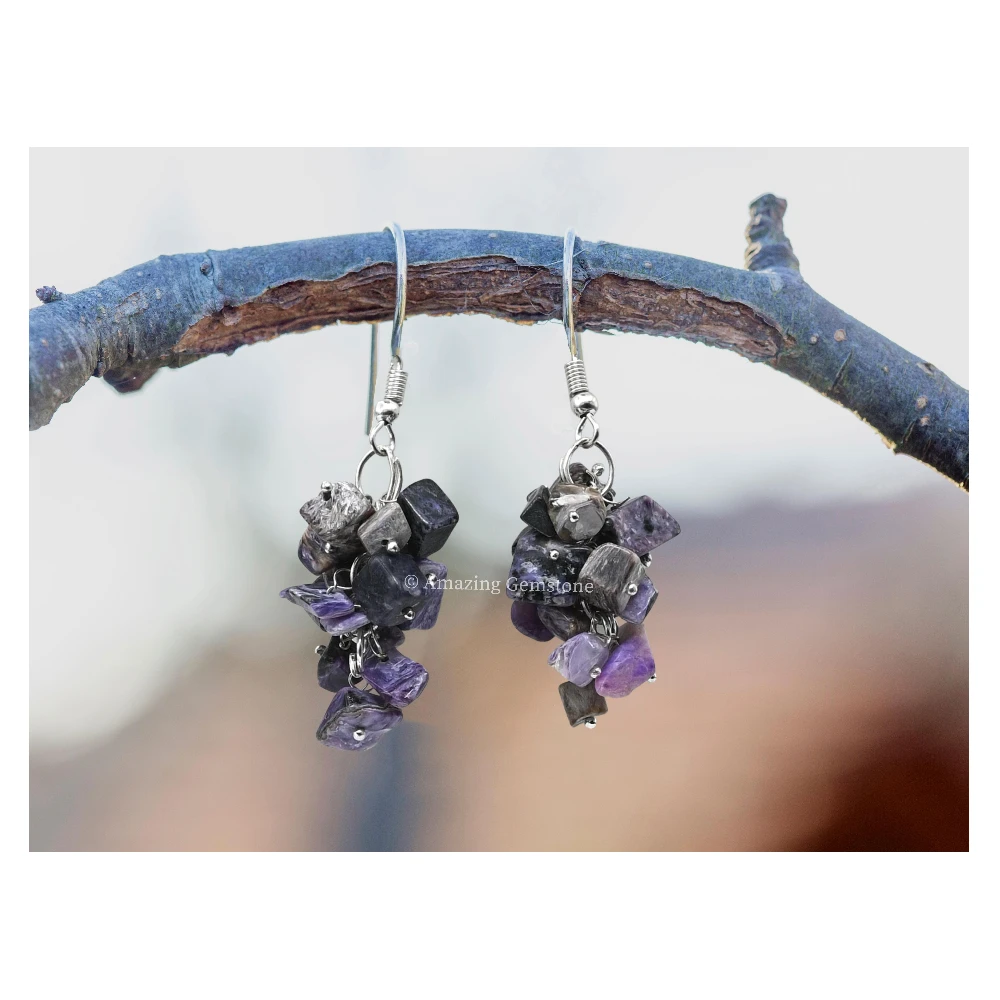 Charoite Crystal Earrings (Silver)