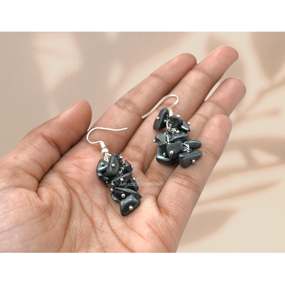 Hematite Crystal Earrings (Silver)