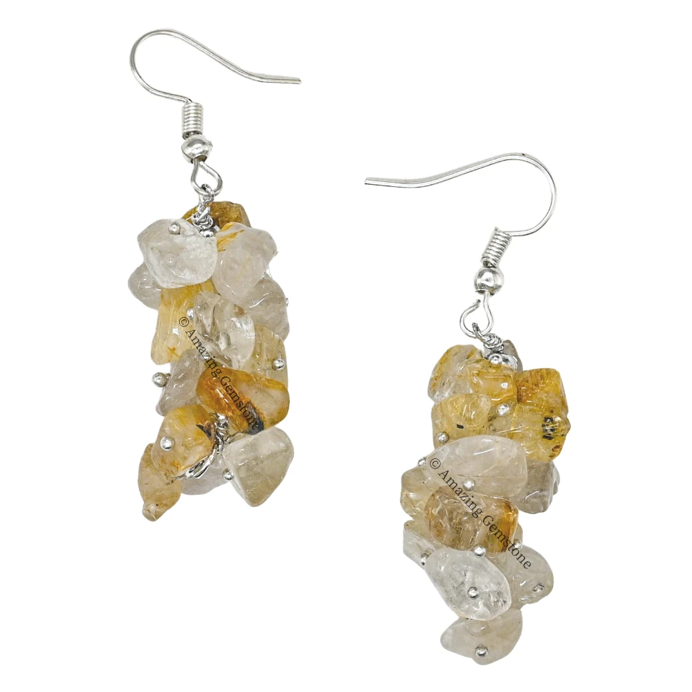Golden Rutilated Quartz Crystal Earrings